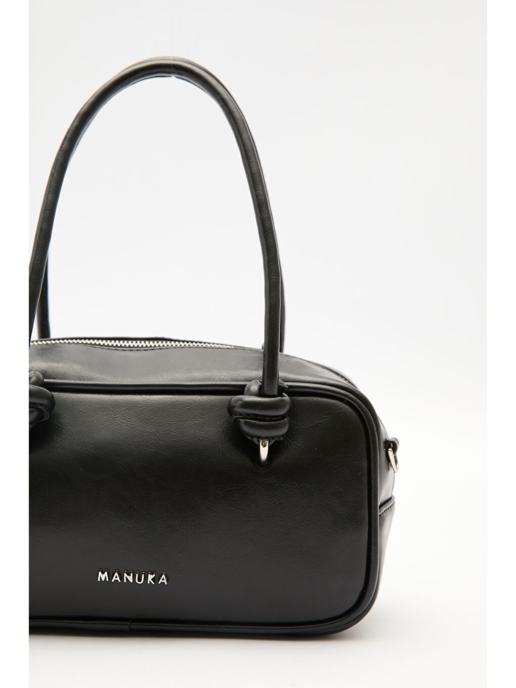 Siyah Etre Bağlama Detaylı Bowling Çanta Black Truffle-4