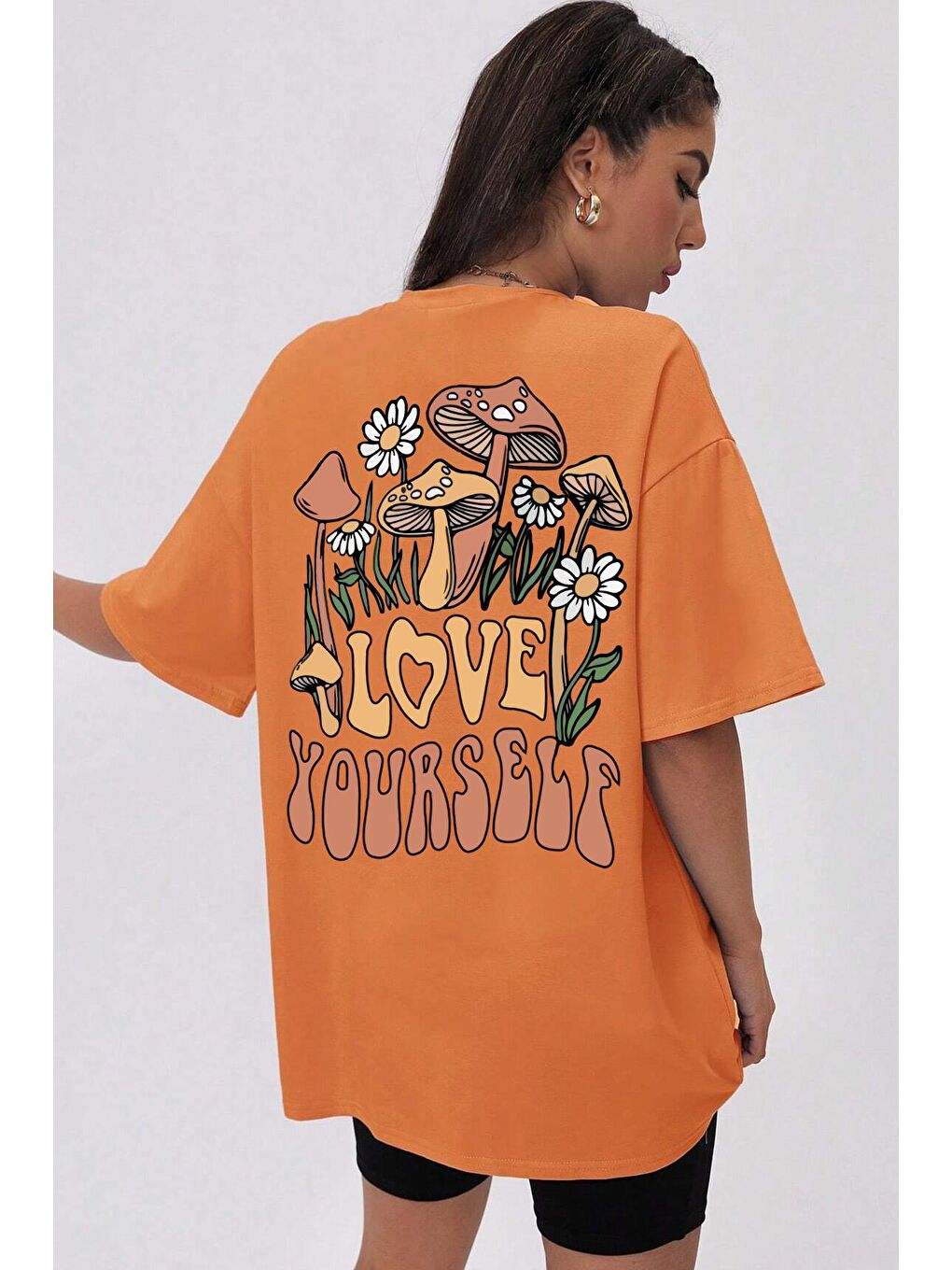 uyguntarz Turuncu Love Yourself Baskılı T-shirt - 1