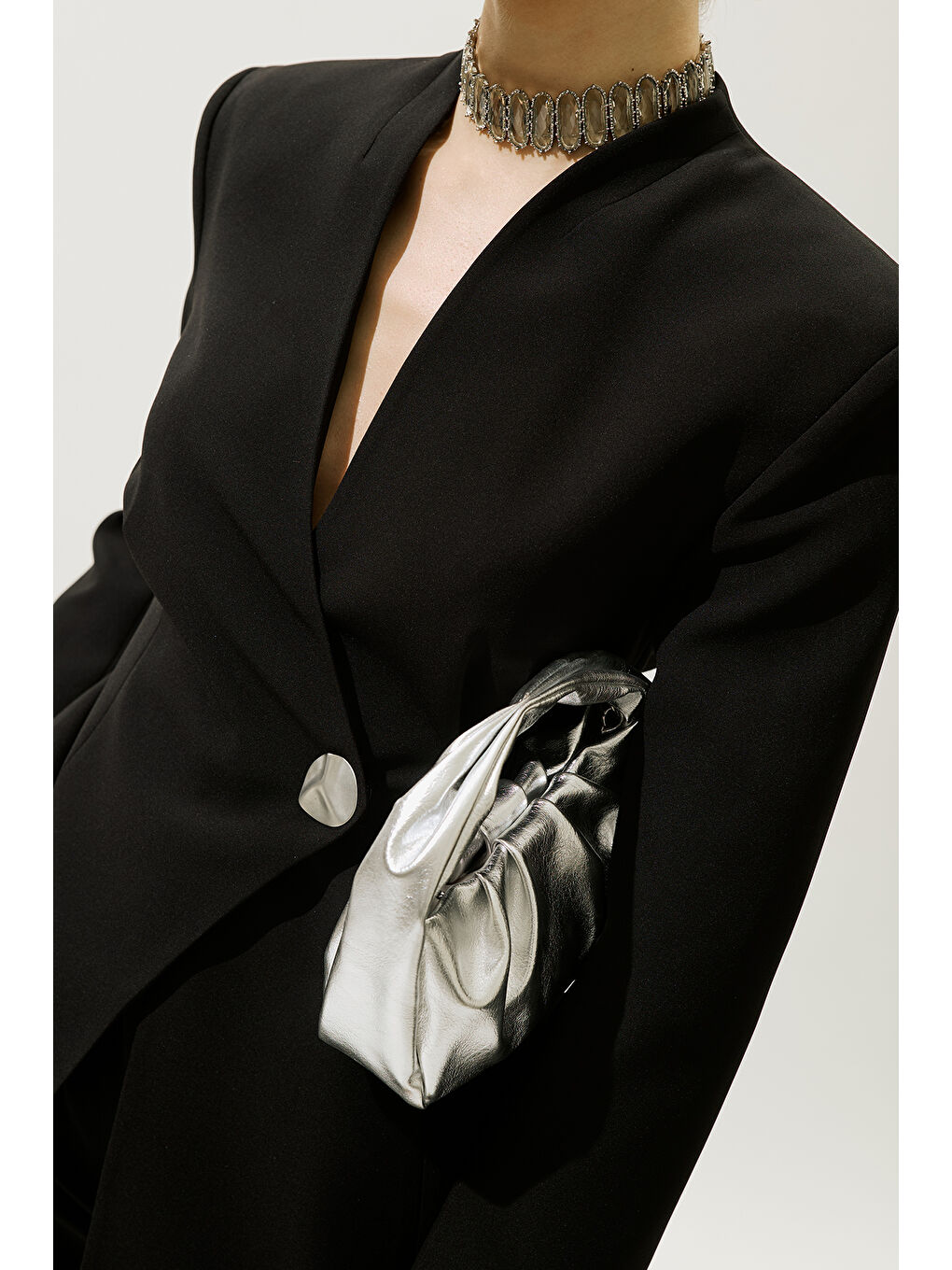 Gri Metal Görünümlü El Çantası Sılver-5