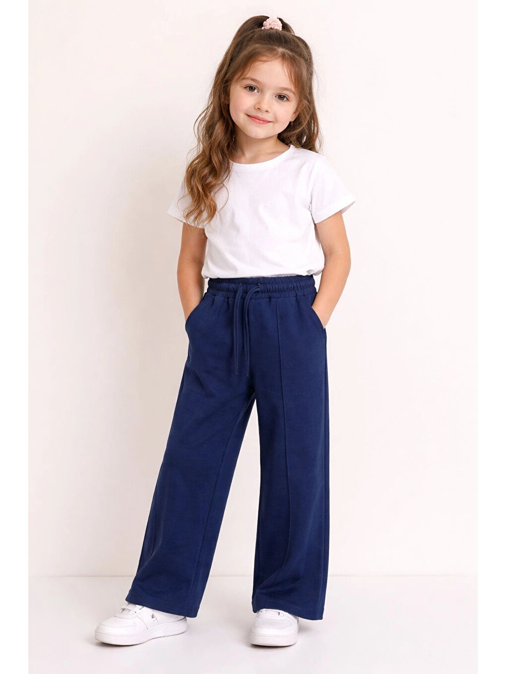 Lacivert Kız Çocuk Dökümlü Modal Pantolon 20608
