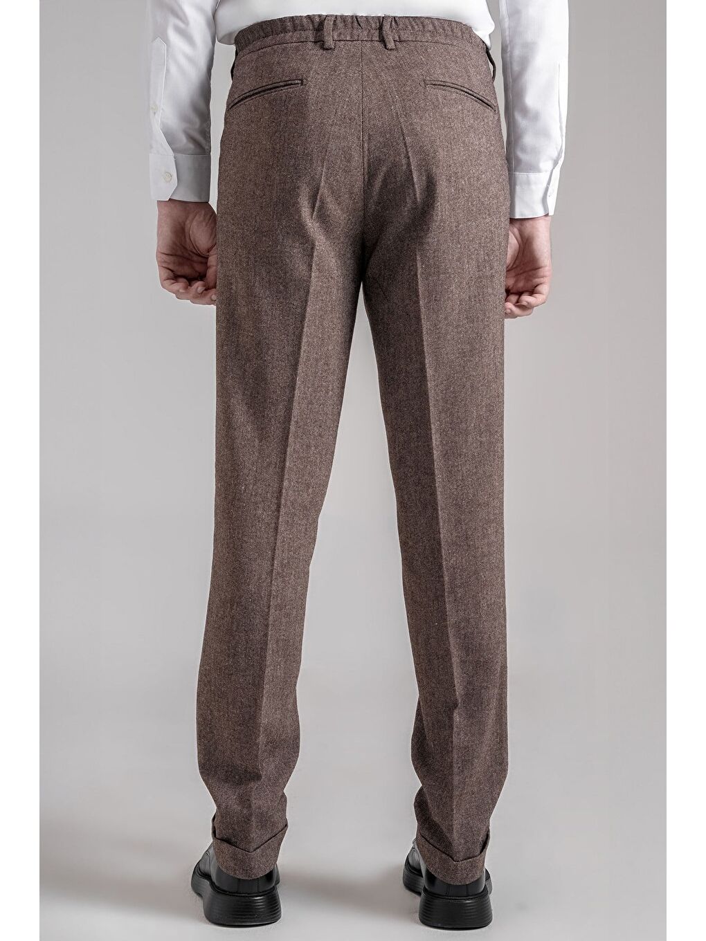 Kahverengi Giotelli Erkek Kahve Dar Kesim Slim Fit Yünlü Dokuma Yan Cep Normal Bel Pantolon-4
