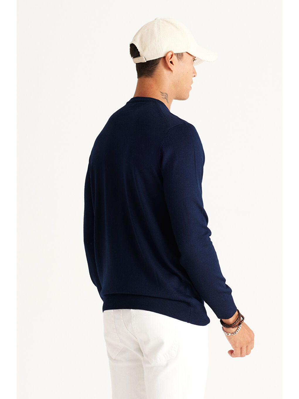 Erkek Lacivert Standart Fit Normal Kesim Bisiklet Yaka Triko Kazak-5