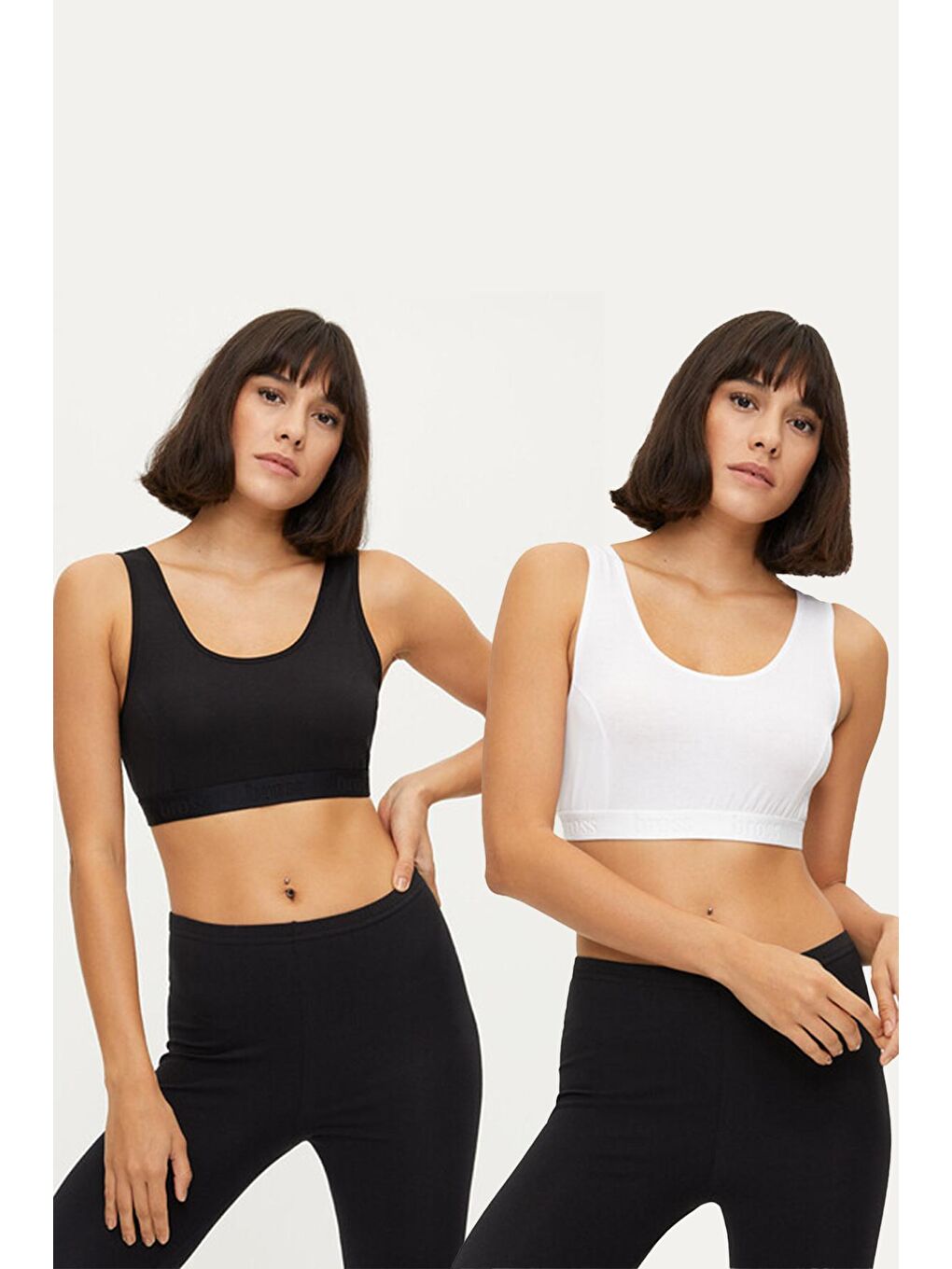 Karışık Likralı 2li Kadın Büstiyer Crop