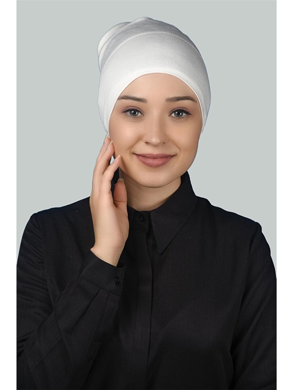 Altobeh Ekru Hazır Pratik Geçmeli Uzun Boru Tesettür Bonesi - 1