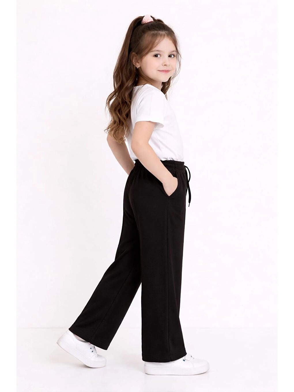 Siyah Kız Çocuk Dökümlü Modal Pantolon 20608-2