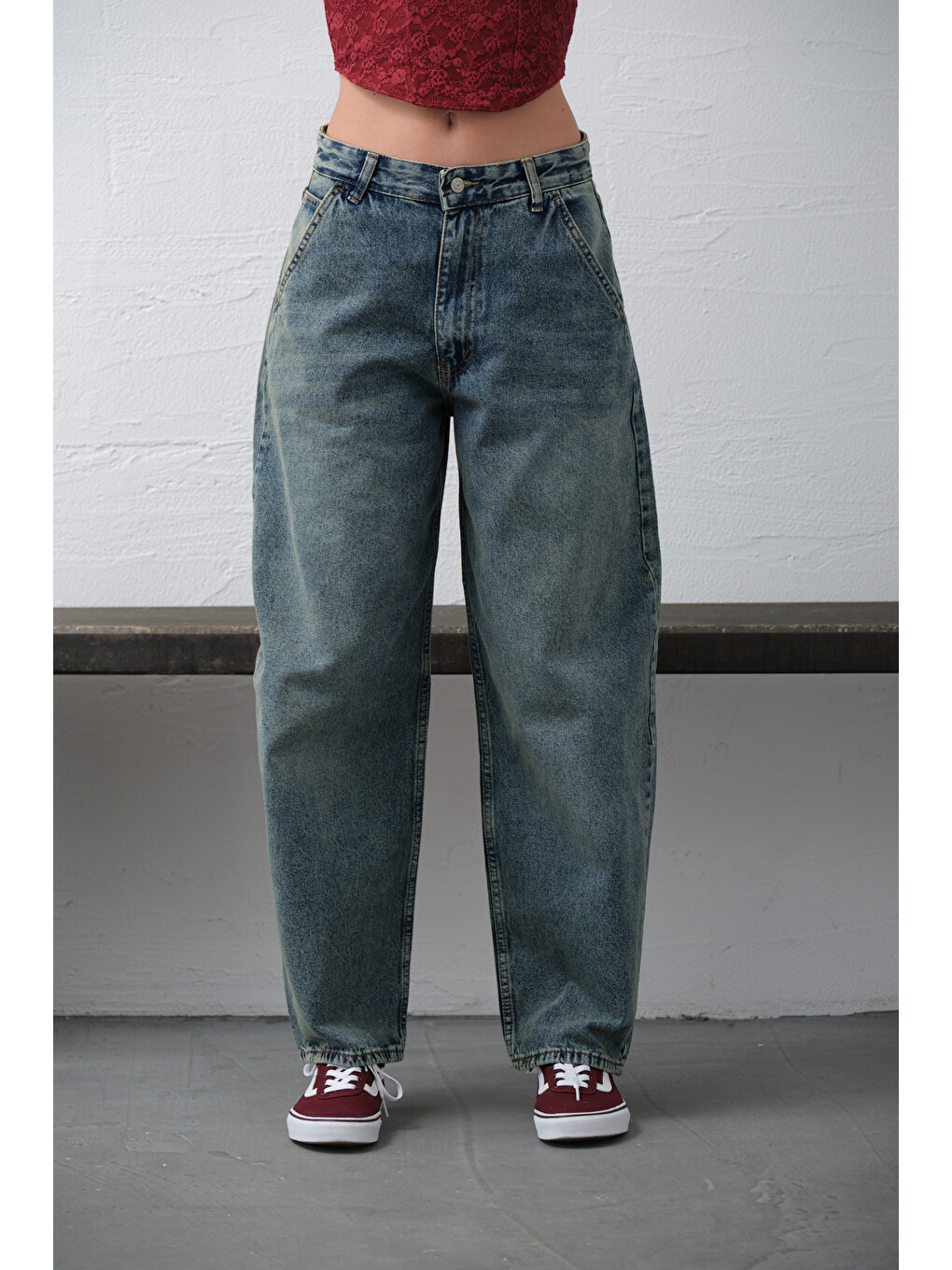 Mavi Bol Kesim Ekstra Yüksek Bel Balloon fit baggy Jean Jean Salaş Kadın Pantolon @Cuneo Balon-7