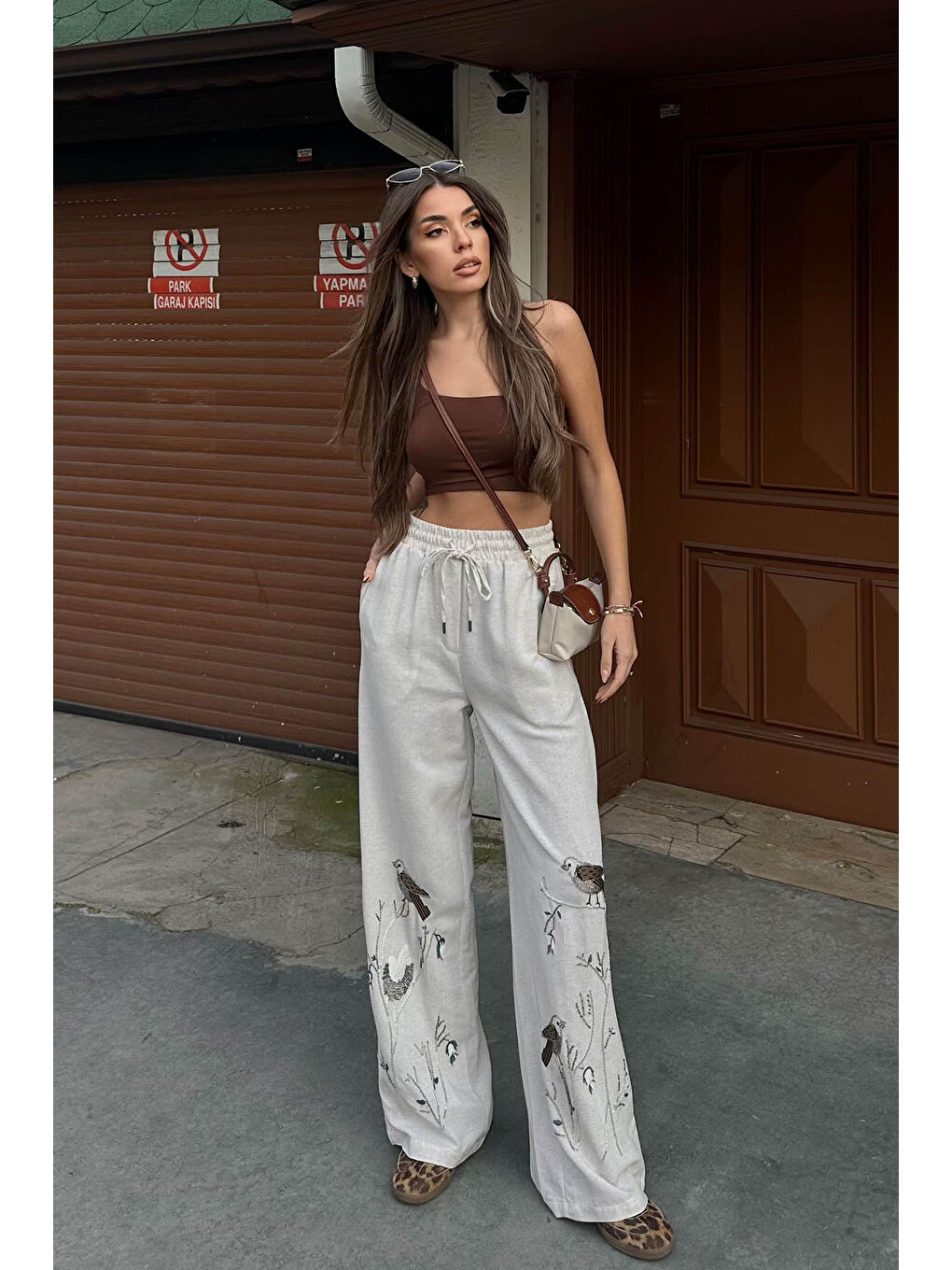 Bej İşlemeli Palazzo Keten Pantolon 6YXK5-49100-25-4