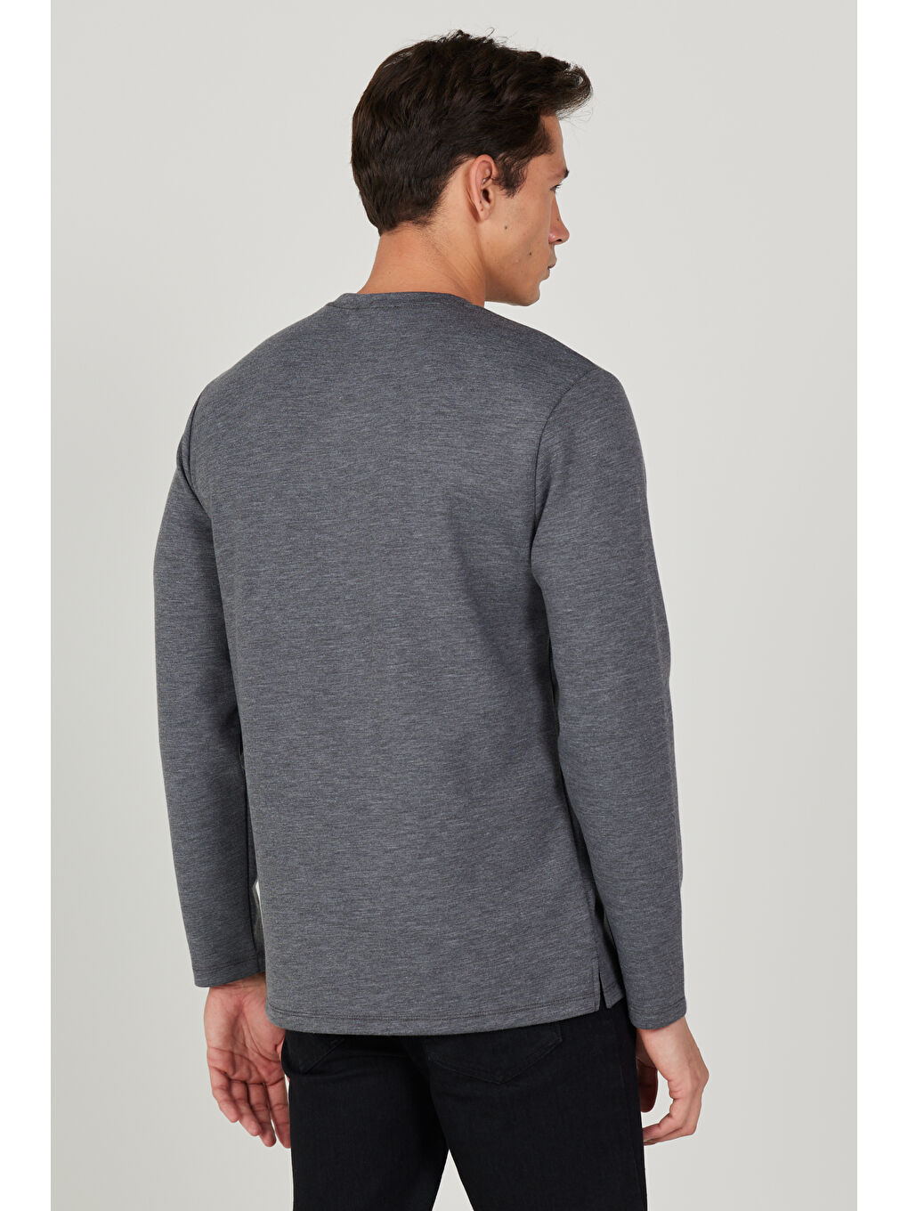 Erkek Antrasit-Melanj Slim Fit Dar Kesim Bisiklet Yaka Tişört-5