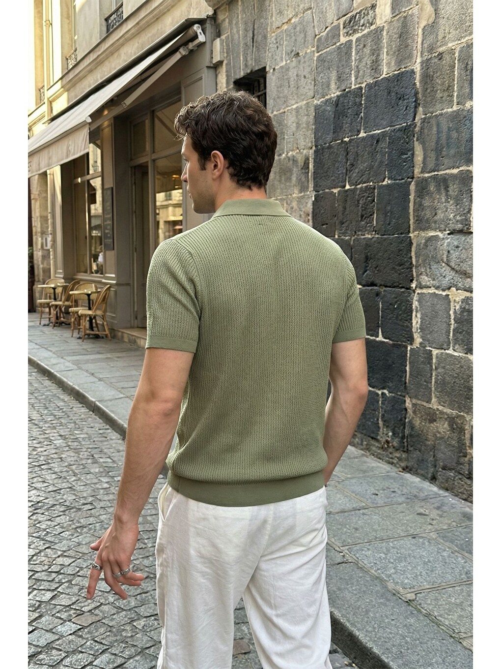 Yeşil Bande Regular Fit Erkek Kısa Kol Triko Polo Yaka Dokulu Tişört-4