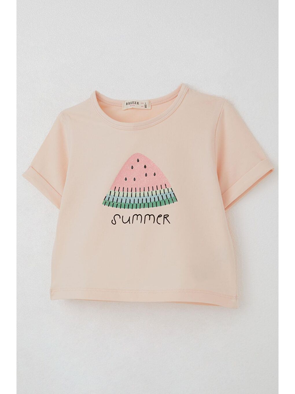 Pembe Kız Çocuk Şortlu Takım Yaz Temalı Karpuz Dilimi Baskılı Pudra (3-8 Yaş)-5