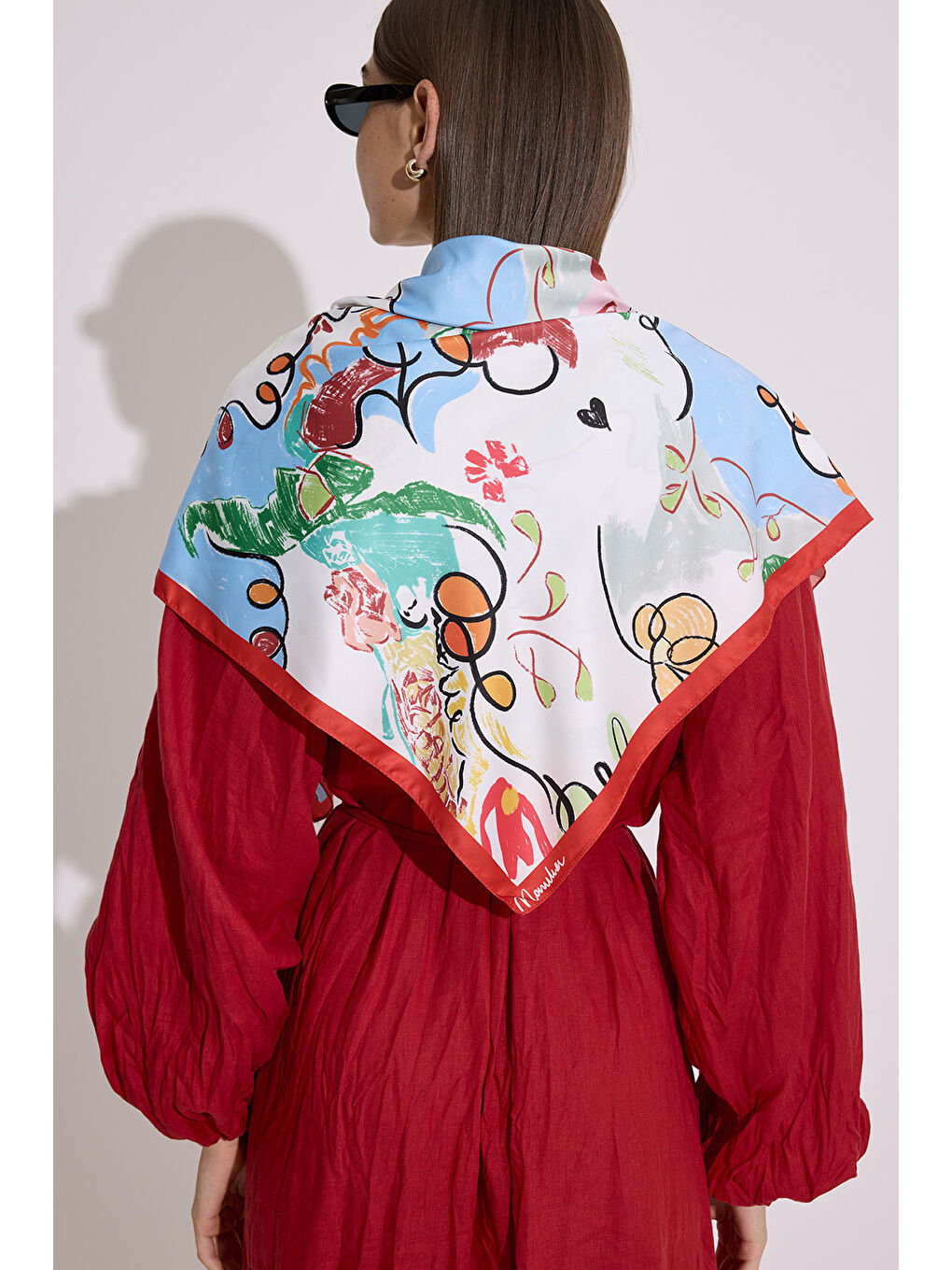 Ekru Saten Desenli Fular Şal Summer-1