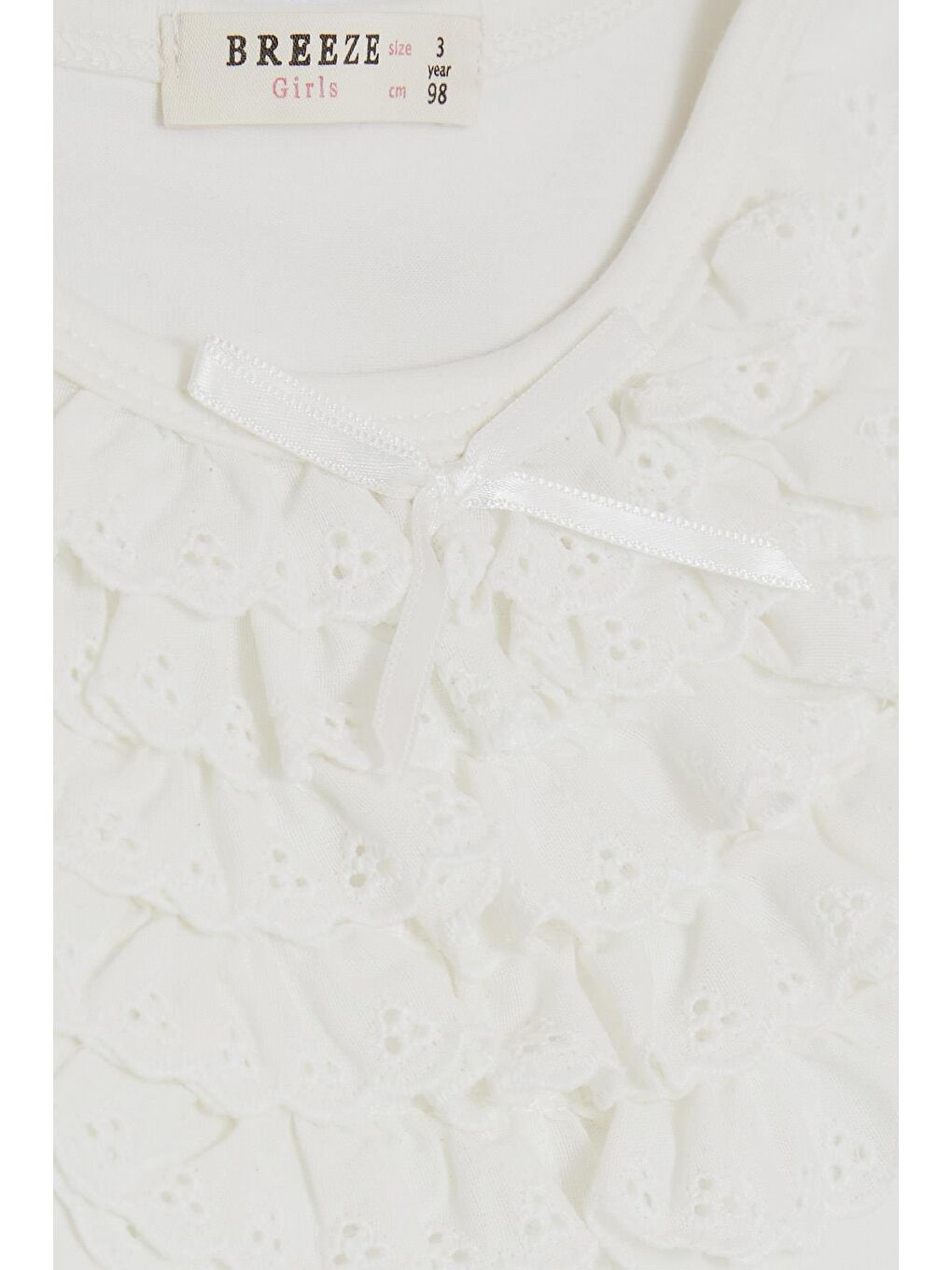 Kız Çocuk Uzun Kollu Tişört Güpürlü Fiyonklu Ekru  (3-8 Yaş)-2