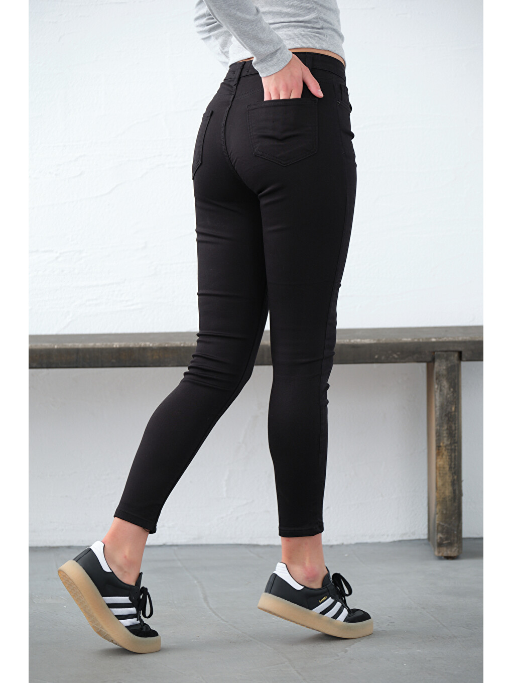 Siyah Süper Esnek Kumaş Pamuk Saten Jegging Kadın Skinny Dar Paça 5 Cep Pantolon @Carpi-5