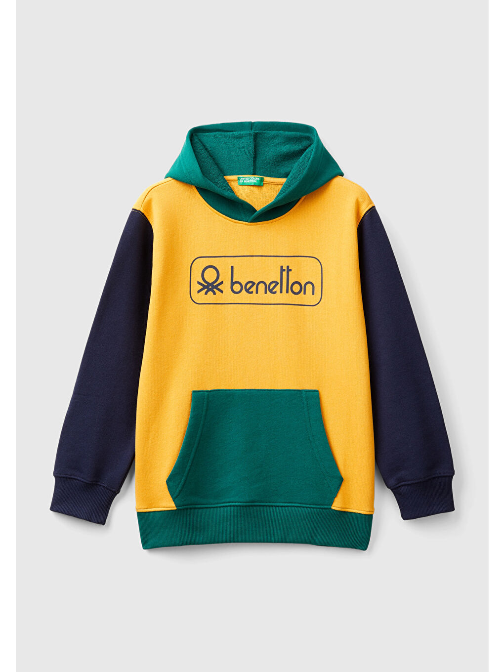 United Colors Of Benetton Sarı Erkek Çocuk Sarı Mix Önü Logo Baskılı Ribanalı Kapüşonlu Sweatshirt