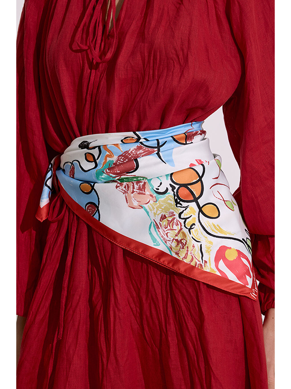 Ekru Saten Desenli Fular Şal Summer-2