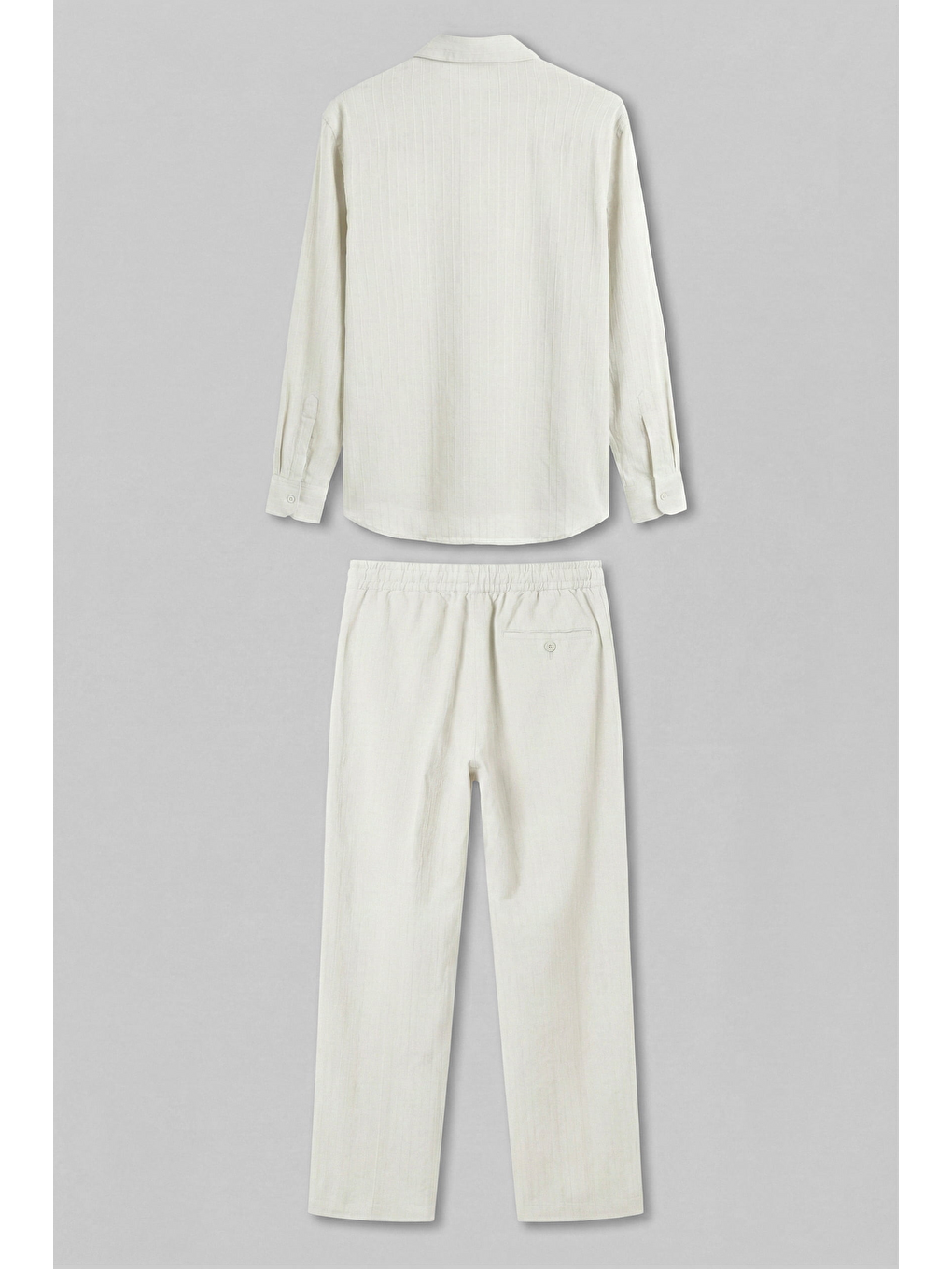 Erkek Baggy Çizgili %100 Pamuk Gömlek Pantolon İkili Takım Beyaz-1