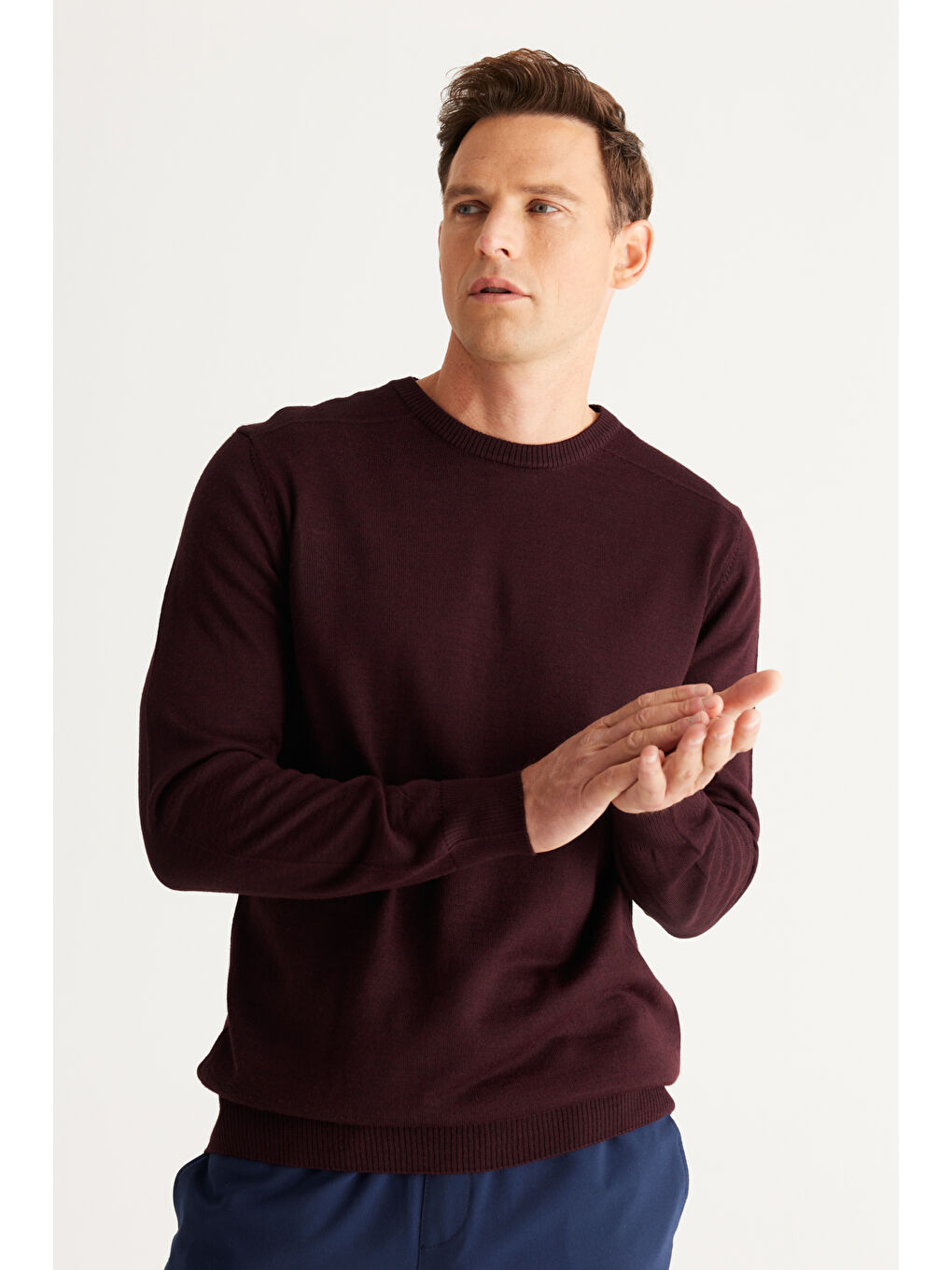 Erkek Bordo Standart Fit Normal Kesim Bisiklet Yaka Triko Kazak-1