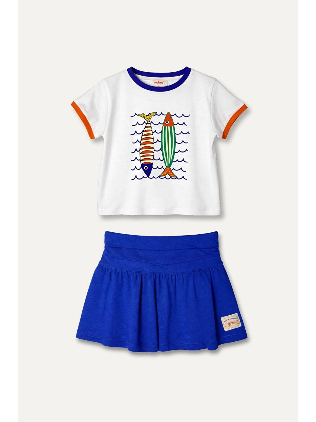 Mavi Kız Çocuk Baskılı T-Shirt Ve Etek Takım  - Sax-2