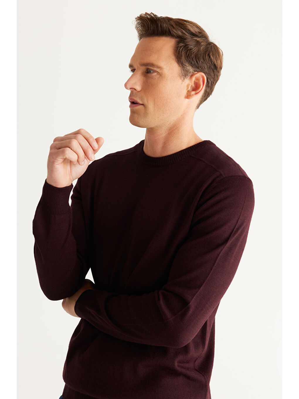 Erkek Bordo Standart Fit Normal Kesim Bisiklet Yaka Triko Kazak-2