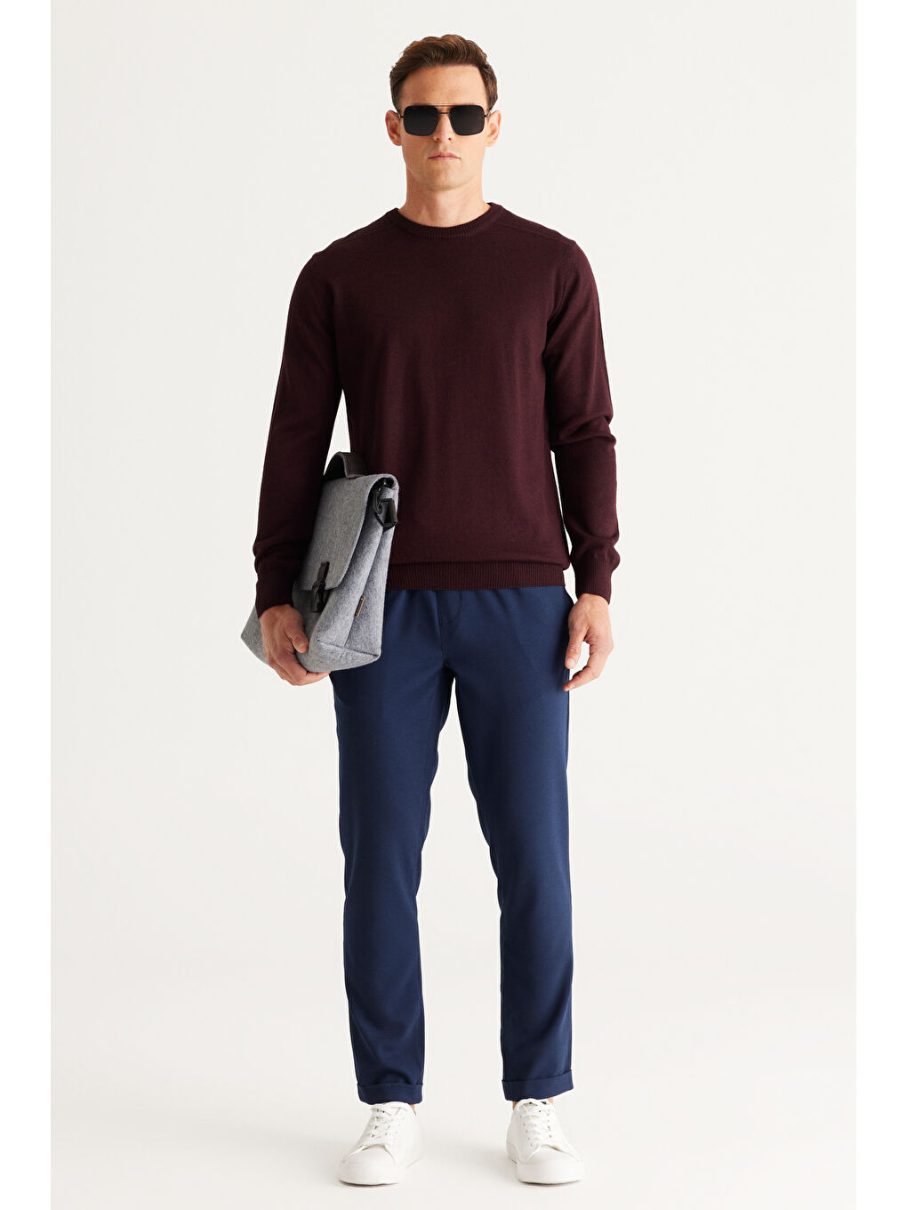 Erkek Bordo Standart Fit Normal Kesim Bisiklet Yaka Triko Kazak-3