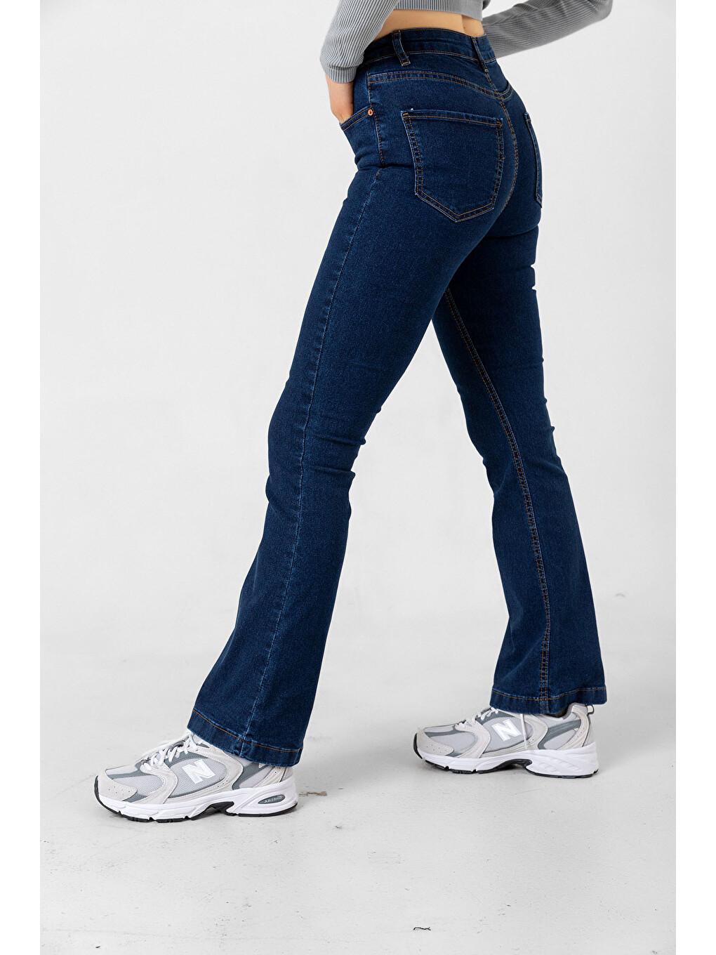 Mavi Flare Esnek Kumaş ispanyol Paça Rinse Denim Jean Fermuarlı  Kadın Jean Pantolon @Palermo-3