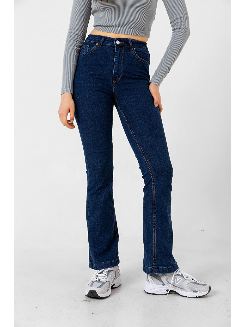 Mavi Flare Esnek Kumaş ispanyol Paça Rinse Denim Jean Fermuarlı  Kadın Jean Pantolon @Palermo-4