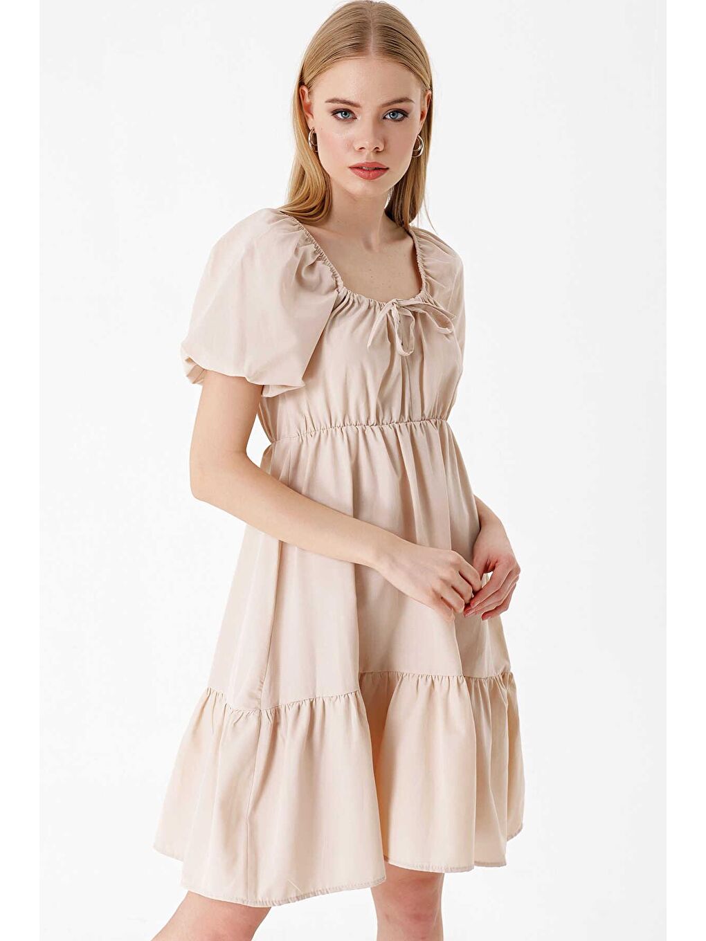 Bej Kloş Poplin Elbise-2