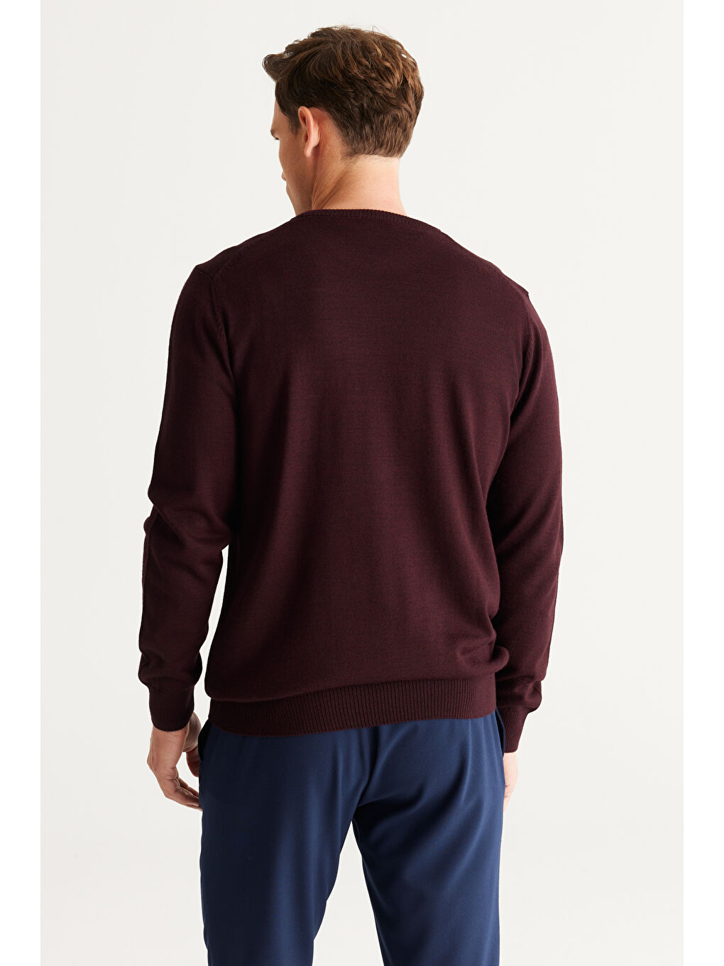 Erkek Bordo Standart Fit Normal Kesim Bisiklet Yaka Triko Kazak-4