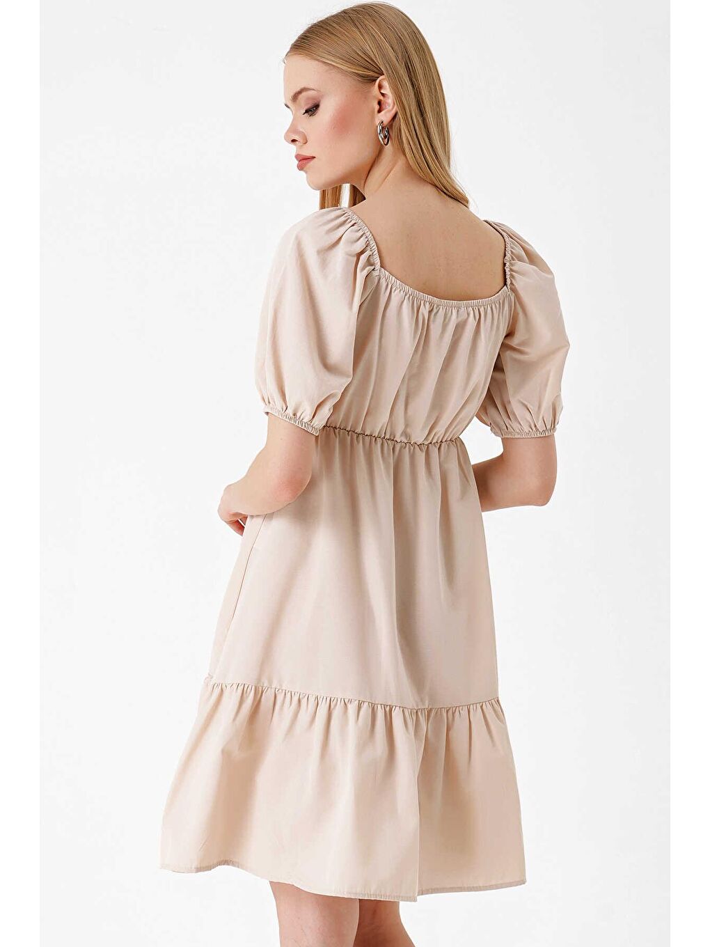 Bej Kloş Poplin Elbise-4