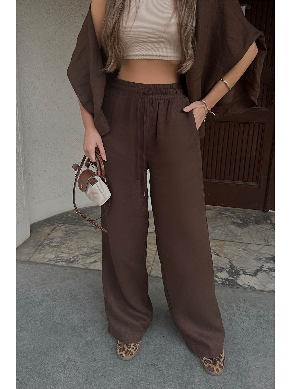 Kahverengi Palazzo Keten Pantolon 6YXK5-49089-18-1