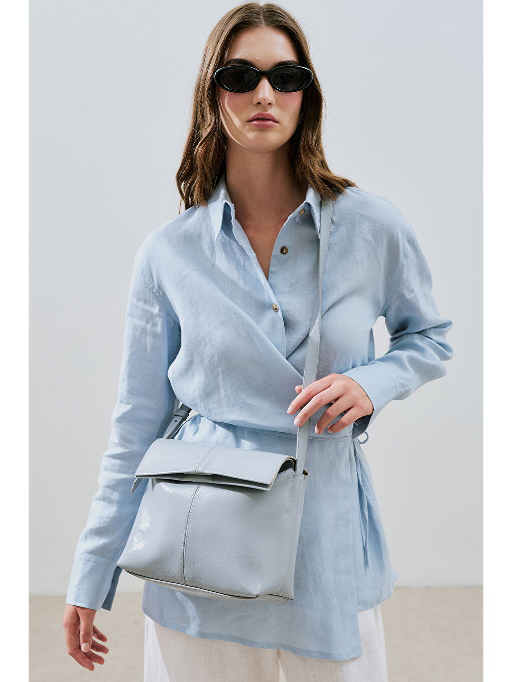 Kapaklı Deri Çanta Mavi-1