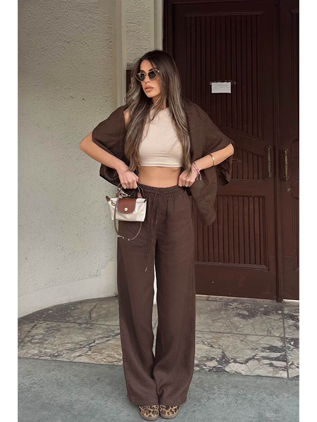 Kahverengi Palazzo Keten Pantolon 6YXK5-49089-18-2