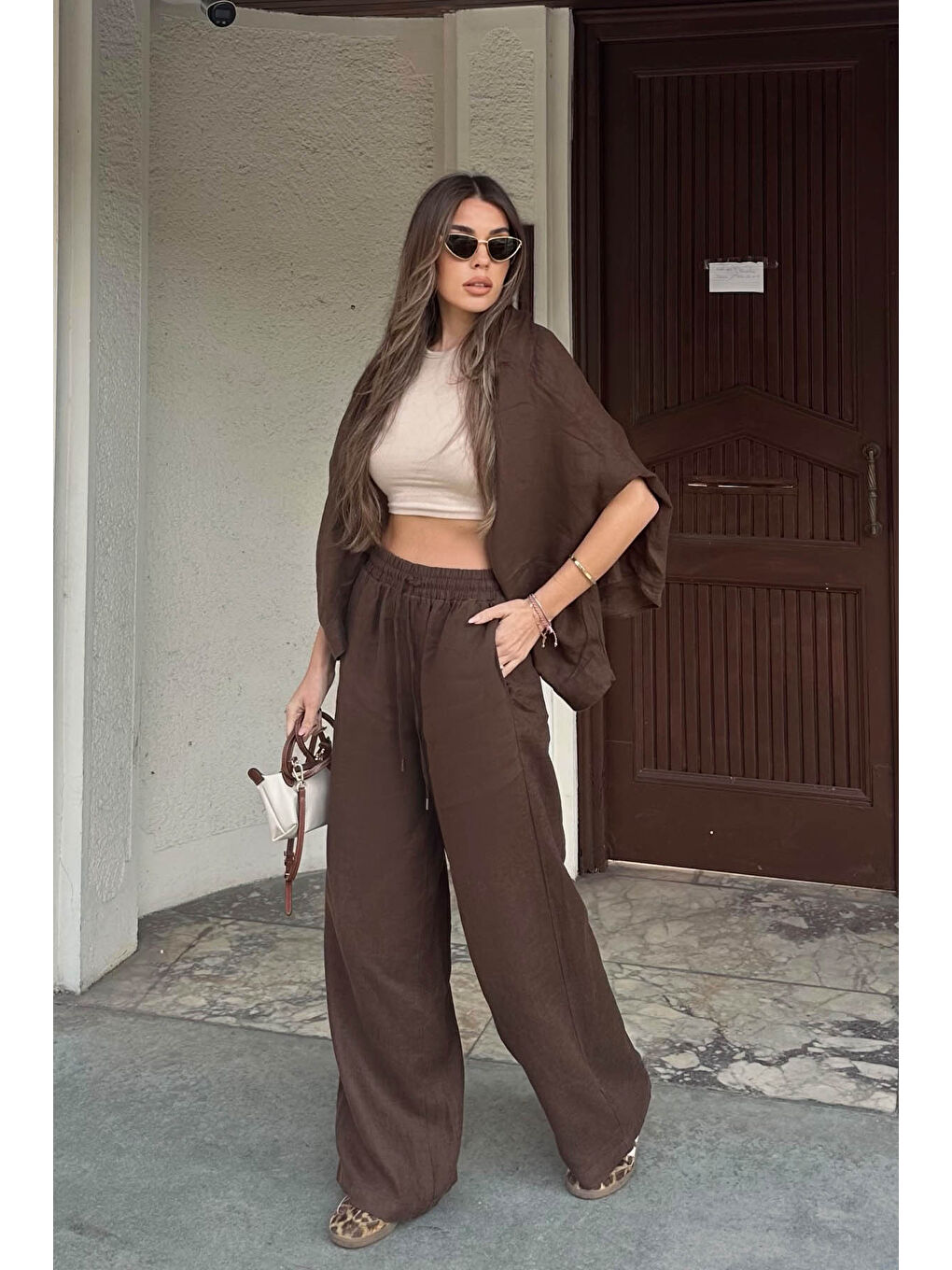 Kahverengi Palazzo Keten Pantolon 6YXK5-49089-18-3