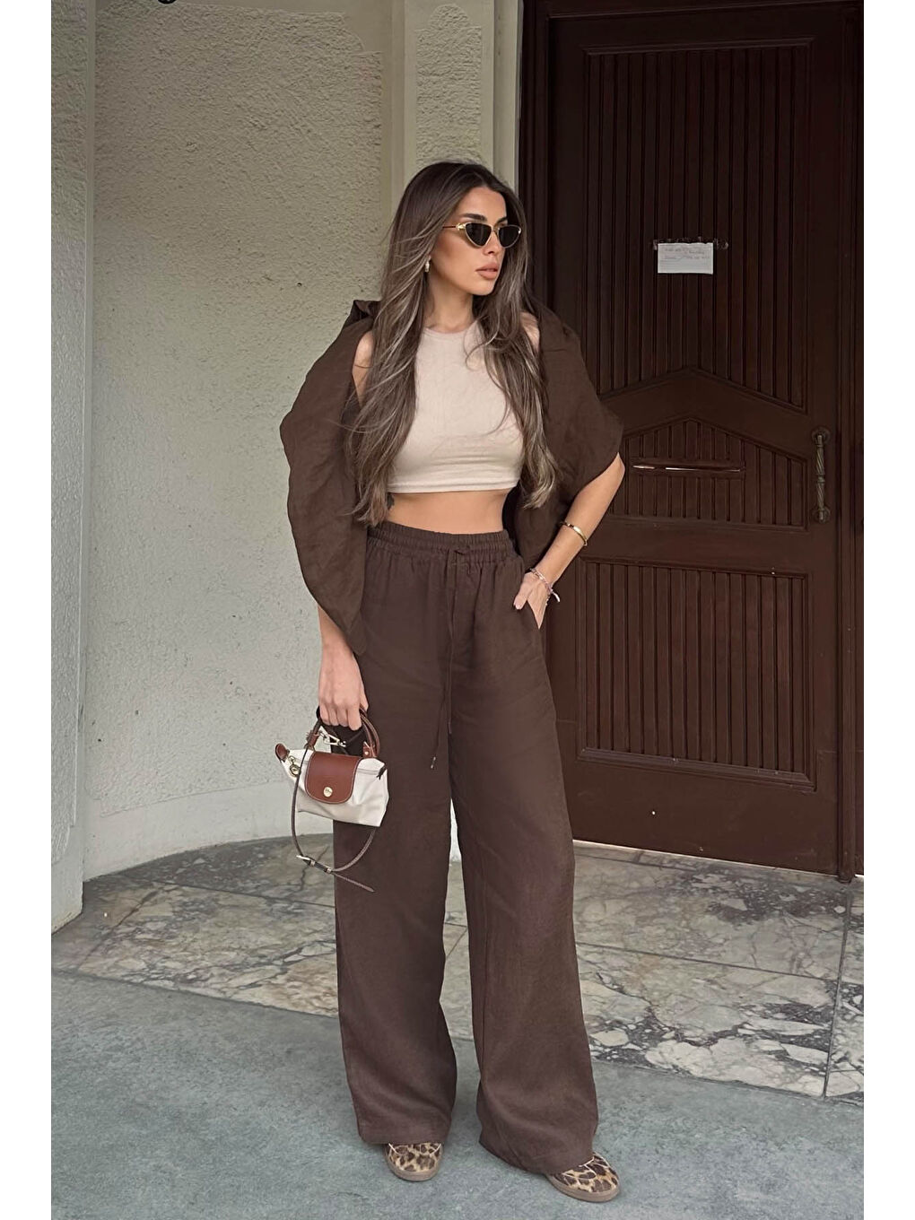 Kahverengi Palazzo Keten Pantolon 6YXK5-49089-18-4