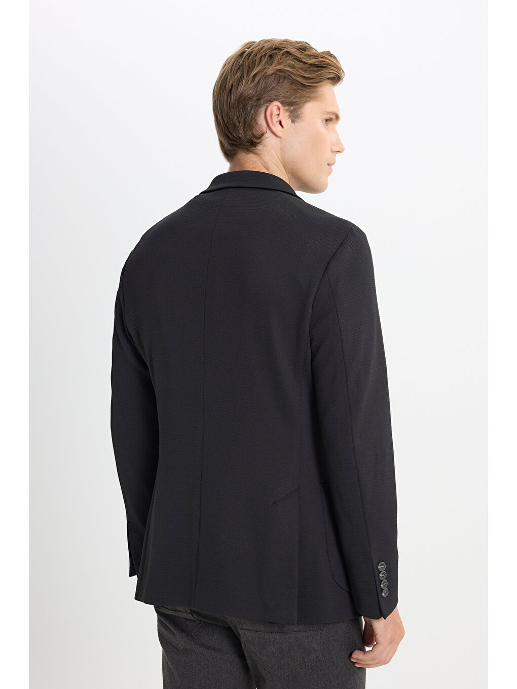 Erkek Siyah Slim Fit Dar Kesim Kırlangıç Yaka Desenli Torba Cepli Ceket-6