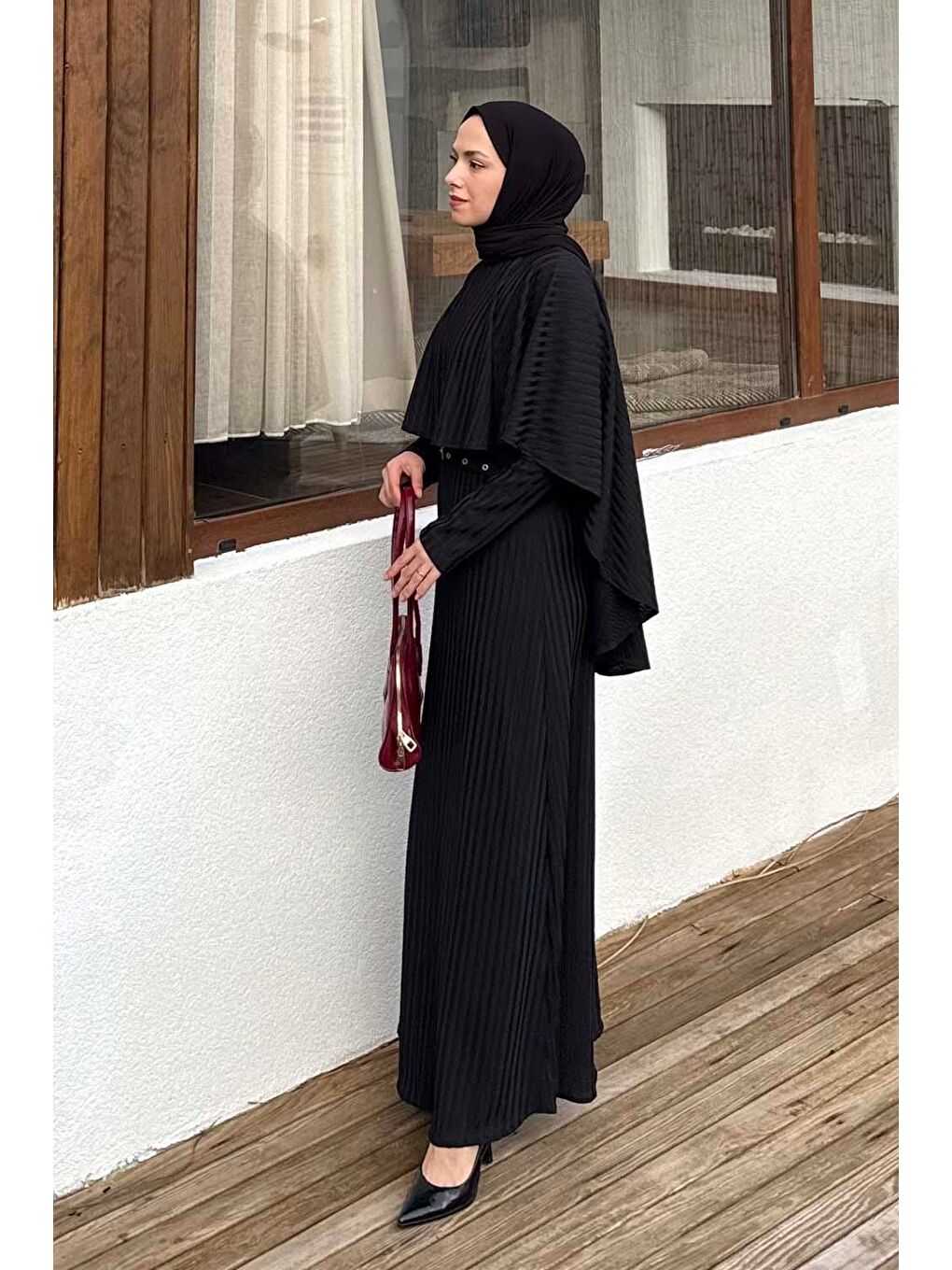 Balıksırtı Kemerli Elbise Siyah-1