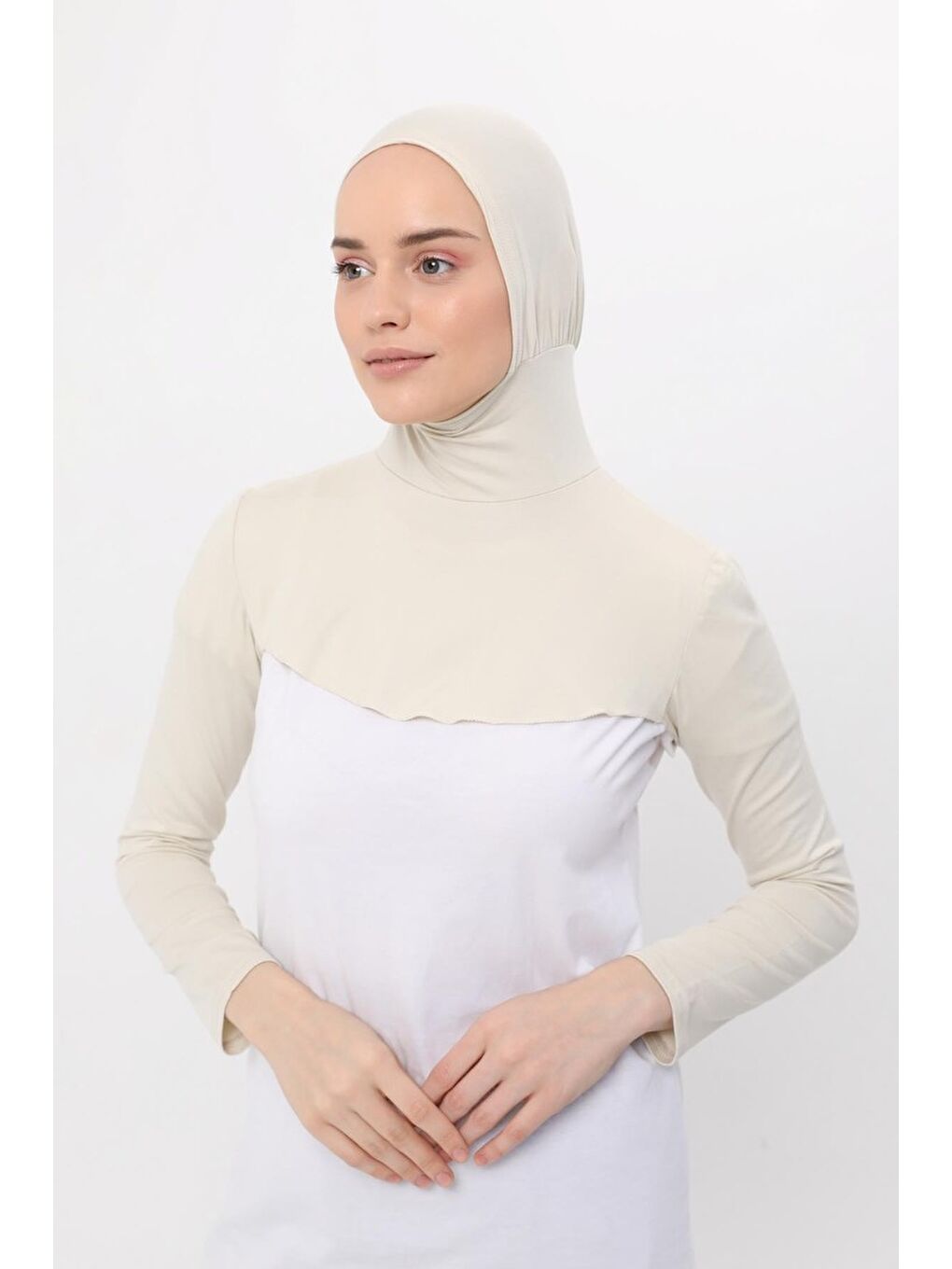 Altobeh Ekru Boyunluklu Boneli Uzun Kolluk
