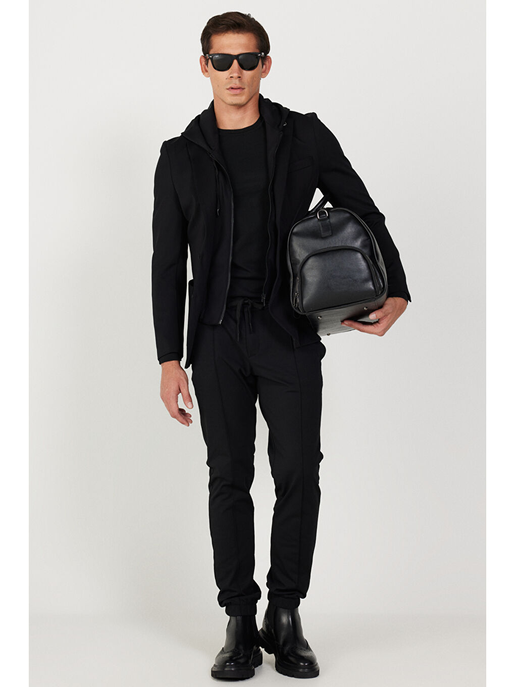 Erkek Siyah Slim Fit Dar Kesim Mono Yaka Pamuklu Desenli Ceket-1