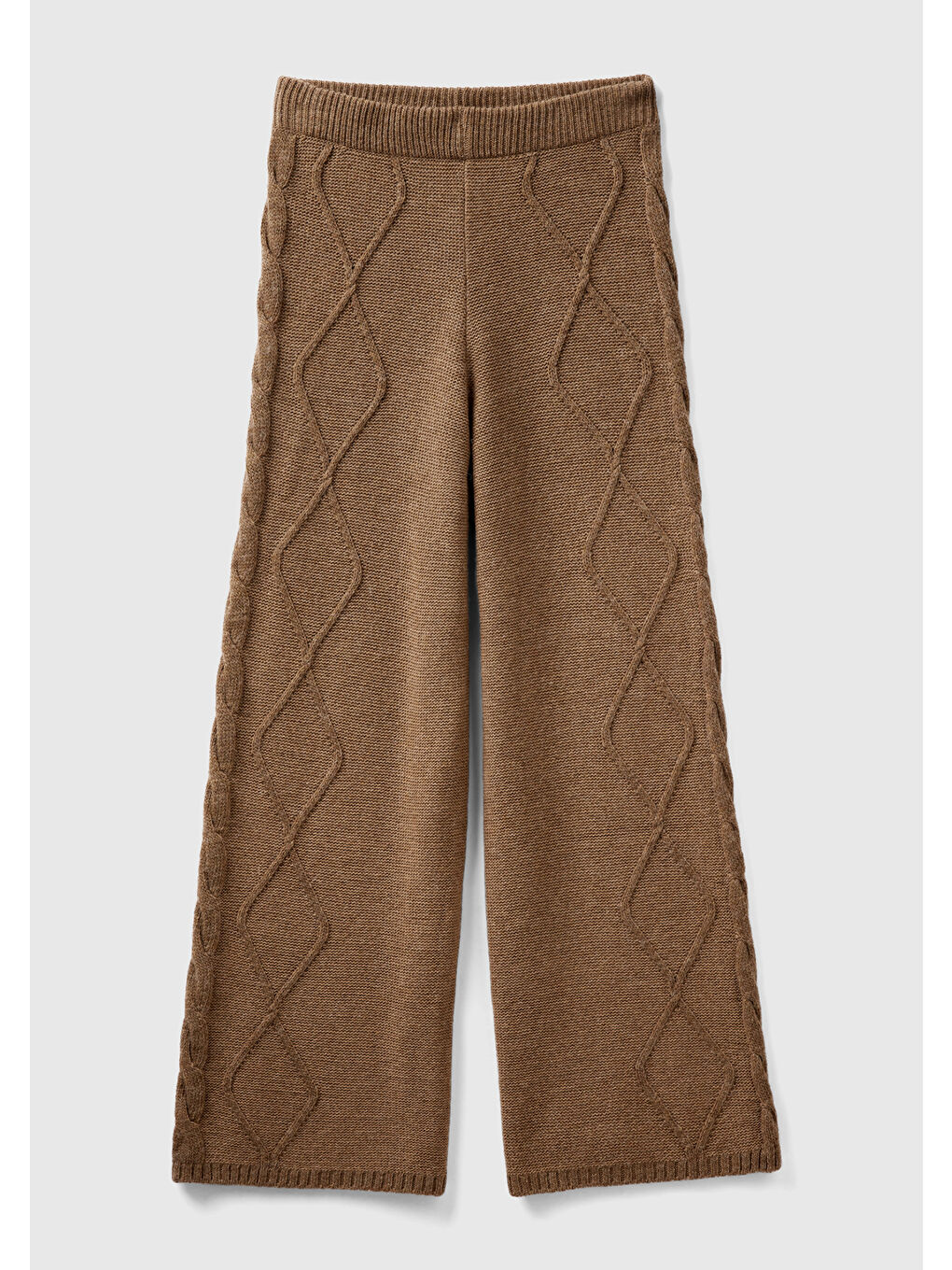 Kahverengi Kadın Taba Geniş Paça Triko Pantolon-1