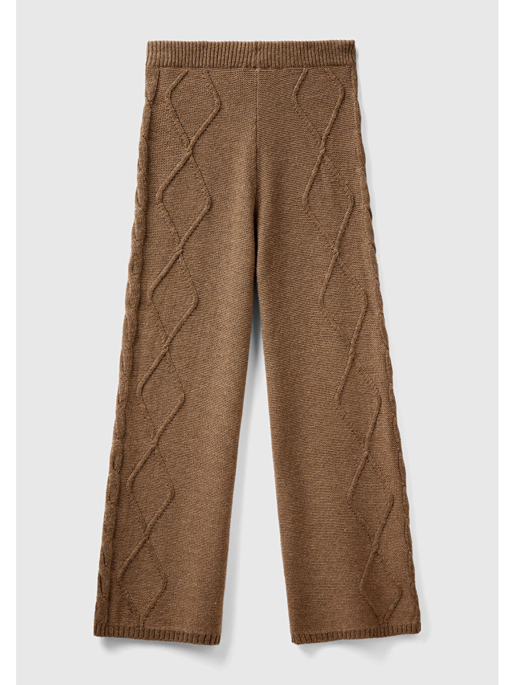 Kahverengi Kadın Taba Geniş Paça Triko Pantolon-3