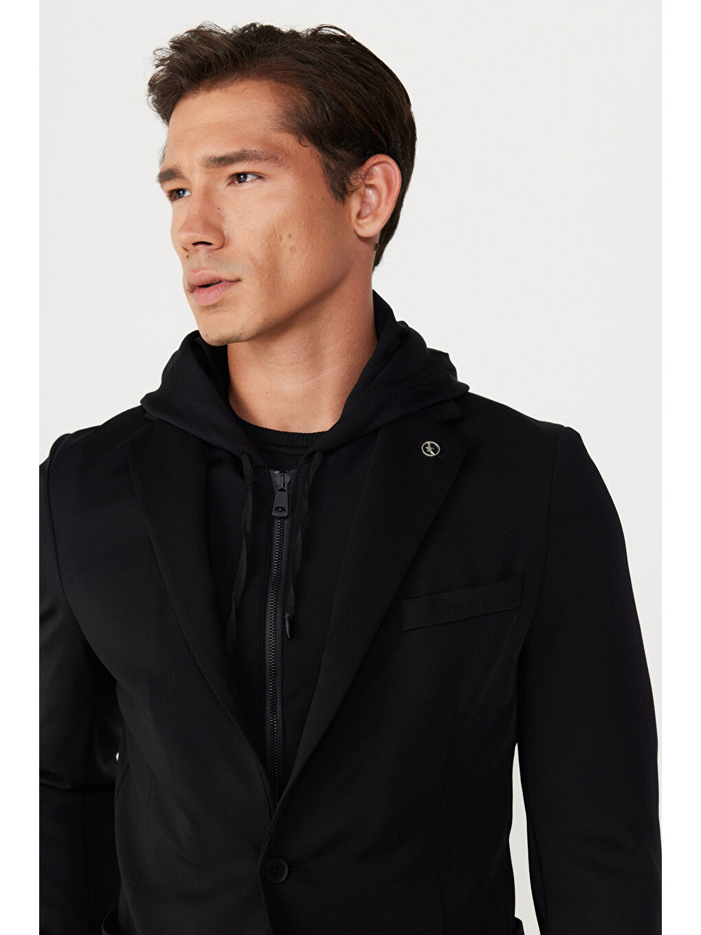 Erkek Siyah Slim Fit Dar Kesim Mono Yaka Pamuklu Desenli Ceket-5