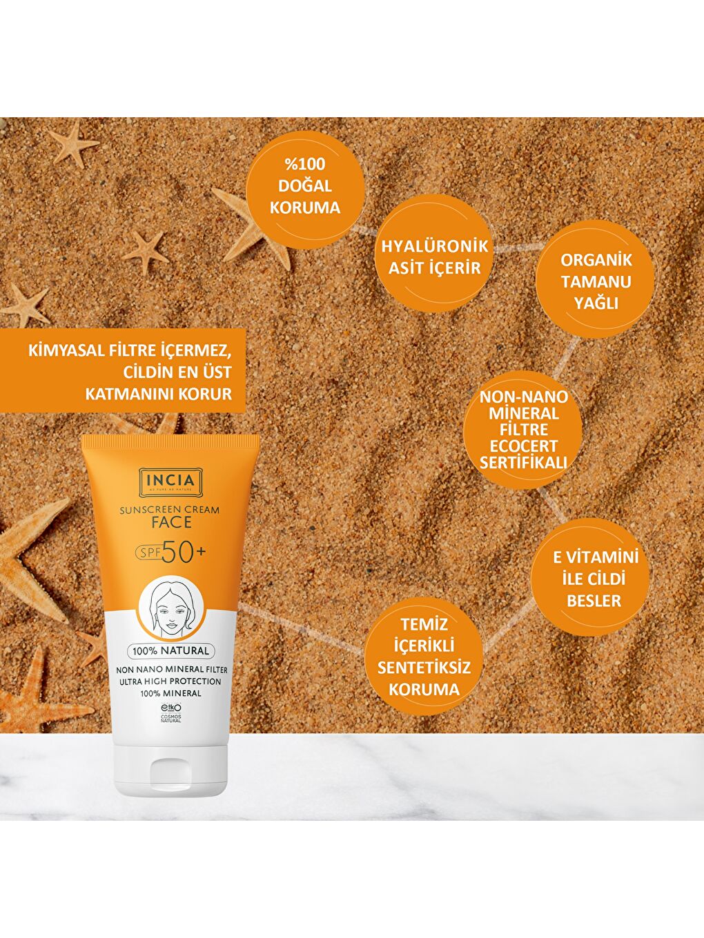 %100 Doğal Yüz Güneş Kremi Leke Karşıtı Mineral Filtreli Yüksek Koruma SPF 50+ UVA UVB 50 ml-3