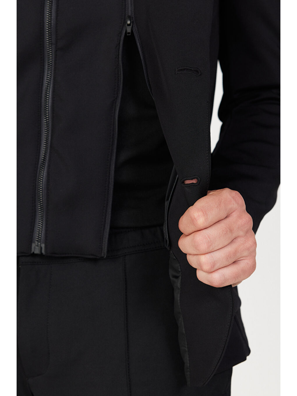 Erkek Siyah Slim Fit Dar Kesim Mono Yaka Pamuklu Desenli Ceket-6