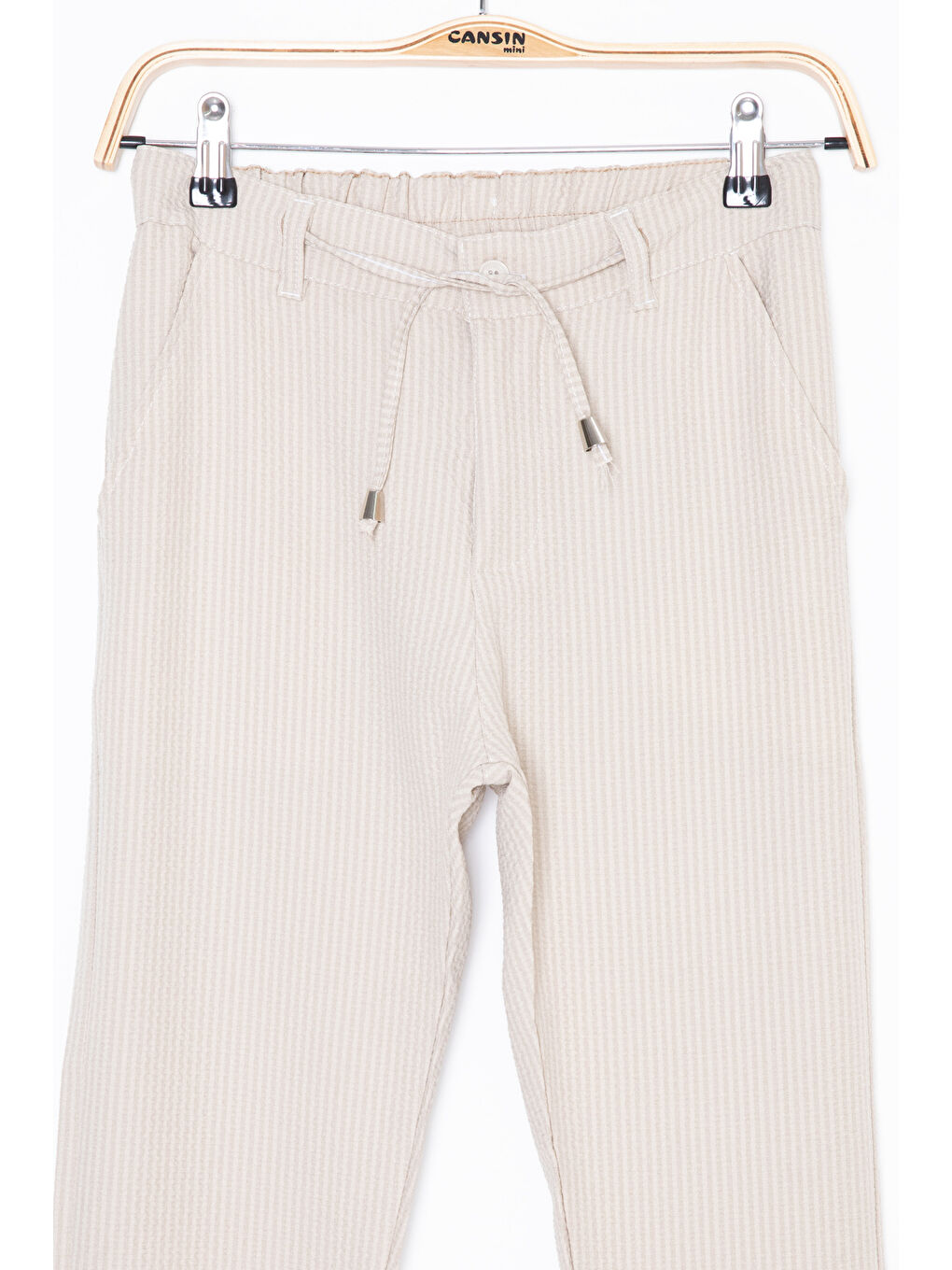 Wikiland Ekru Krem Beli Bağcıklı Duble Paça Erkek Çocuk Jogger Pantolon 20038 - 1