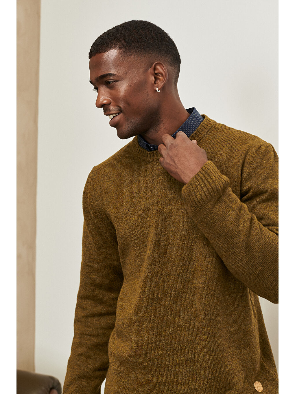 Erkek Haki Standart Fit Normal Kesim Bisiklet Yaka Triko Kazak-2