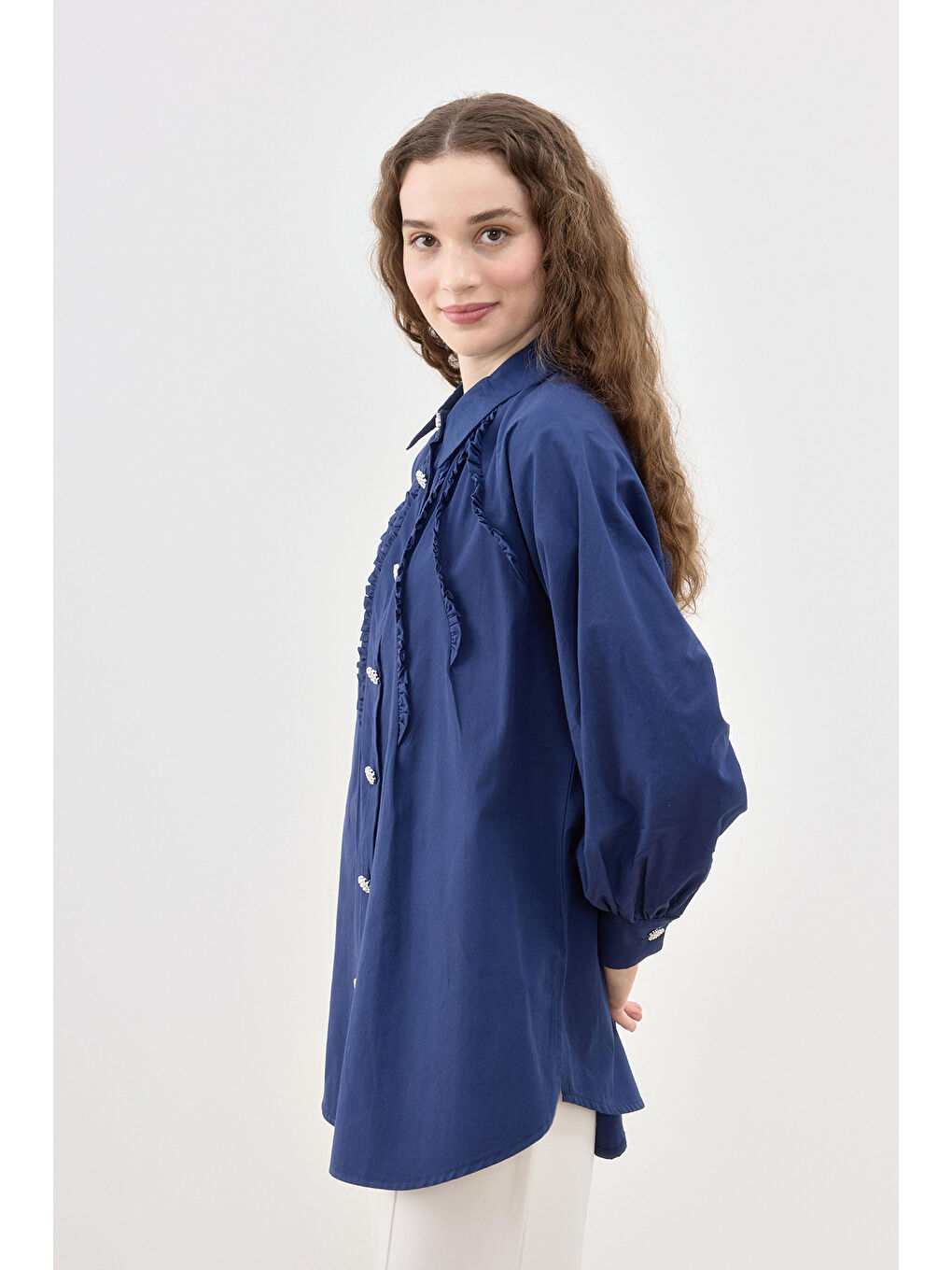 Taşlı Düğme Detaylı Gömlek Tunik 2844 Lacivert-1
