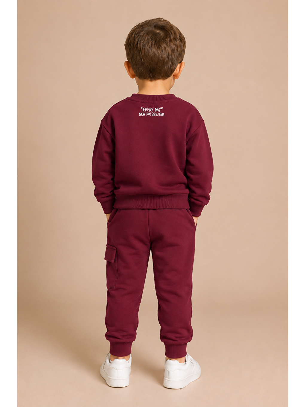 Bordo Erkek Çocuk Pamuklu Baskılı 2’li Takım Sweatshirt Eşofman Altı 1-4 Yaş Ak122-5
