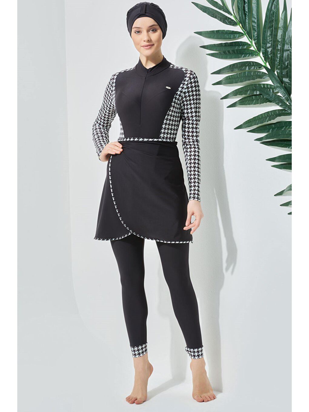 Etekli Taytlı Tam Kapalı Tesettür Mayo C13059 Siyah-3