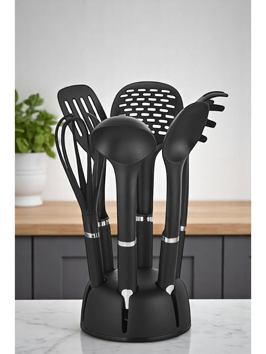 Siyah Vp-310 Döner Hazneli Servis Set 6lı Krom Standlı