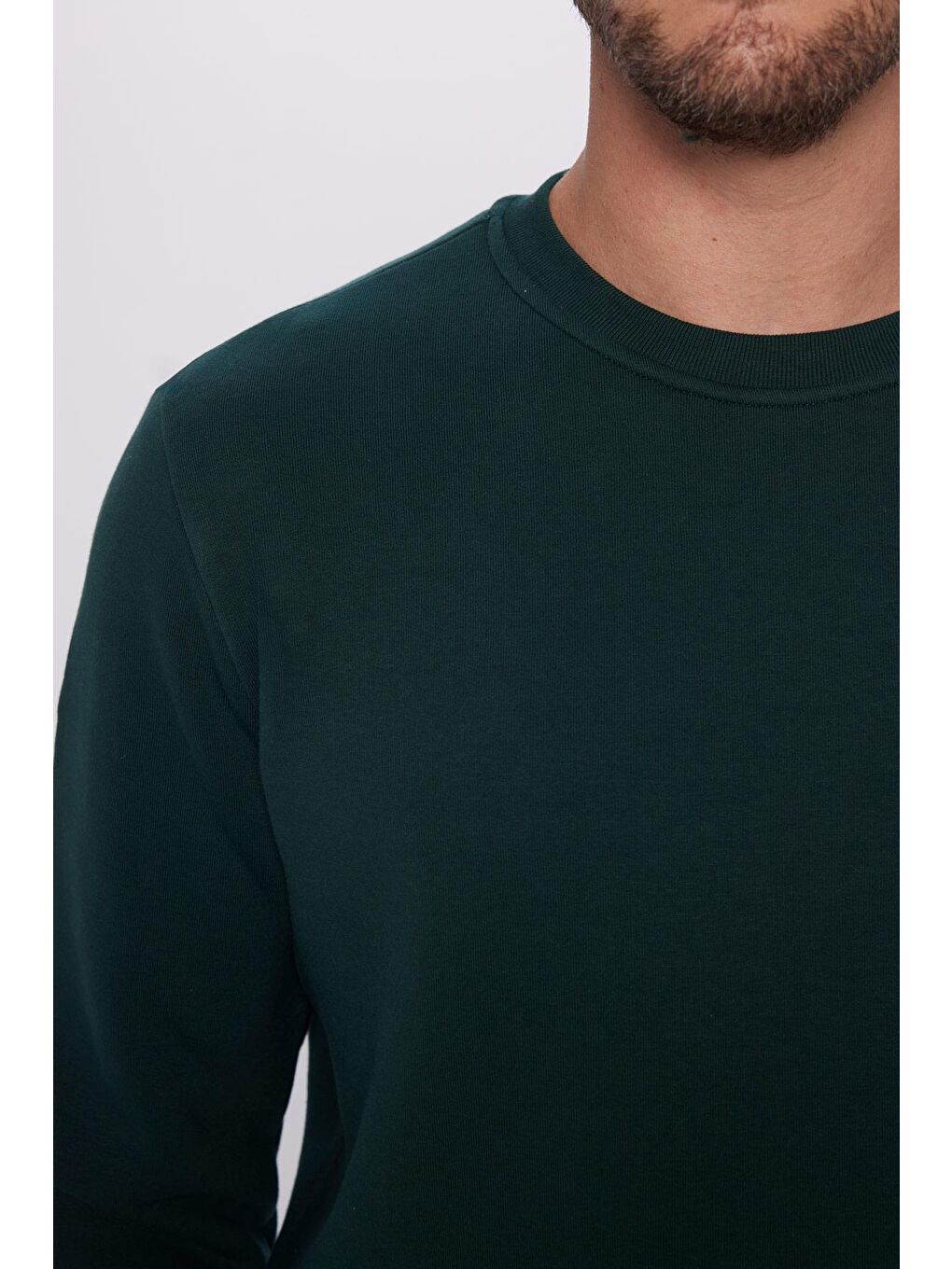 Unisex Oversize Geniş Kesim Pamuklu Yumuşak Dokulu İçi Polarlı Basic Yeşil Bisiklet Yaka Sweatshirt-3